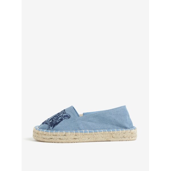 Espadrile bleu cu broderie si talpa cu aspect impletit - Pieces Haila