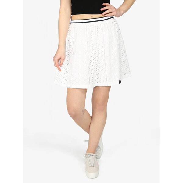 Fusta alba cu broderie sparta si talie elastica - Superdry