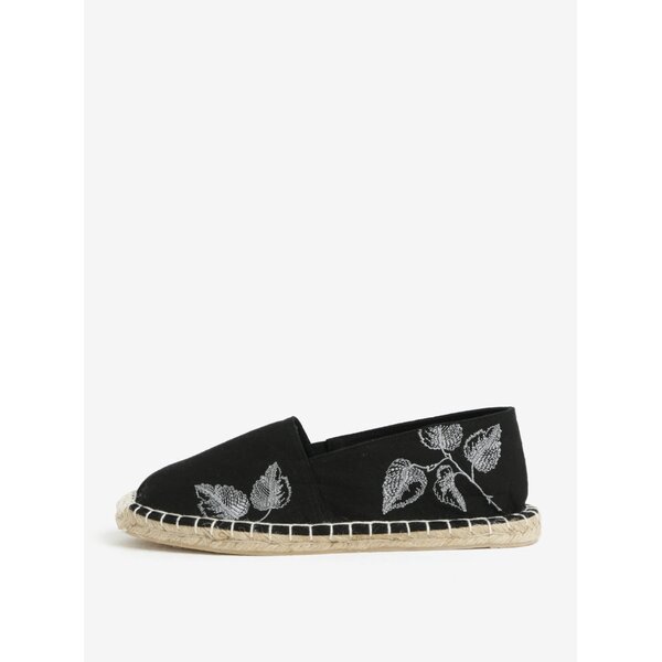 Espadrile negre cu broderie si talpa cu aspect impletit - Pieces Haisha