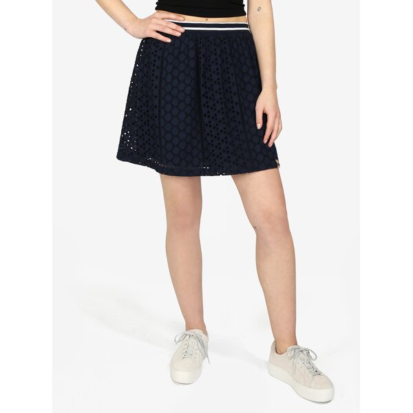 Fusta bleumarin cu broderie sparta si talie elastica - Superdry