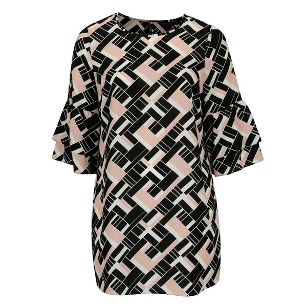 Rochie neagra cu print geometric si volane Dorothy Perkins Curve