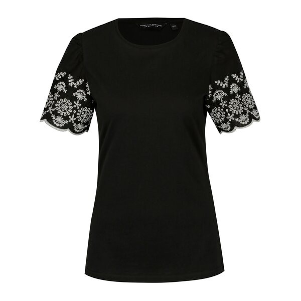 Tricou negru cu broderie pe maneci - Dorothy Perkins