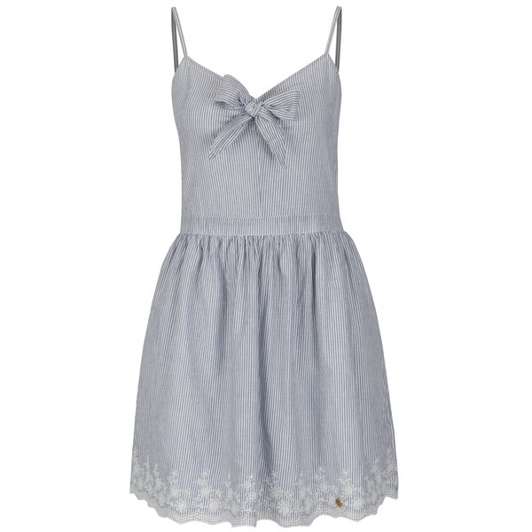 Rochie albastra in dungi cu broderie si funda Superdry