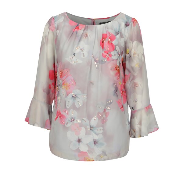 Bluza gri cu print floral si maneci clopot - Billie & Blossom