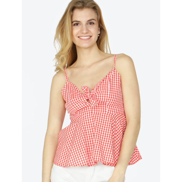 Top rosu & alb cu model carouri - VERO MODA Luna
