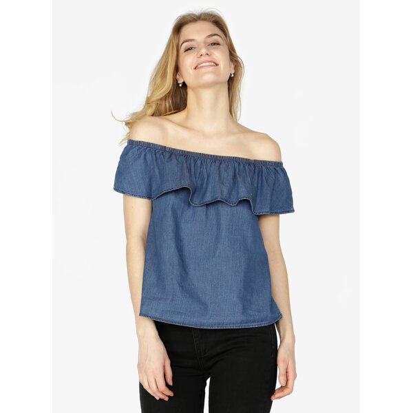 Bluza albastra din denim cu decolteu amplu pe umeri - VERO MODA Emilia