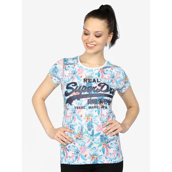 Tricou gri deschis cu print floral Superdry