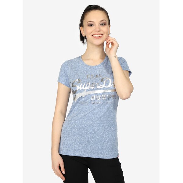 Tricou bleu cu print metalic Superdry
