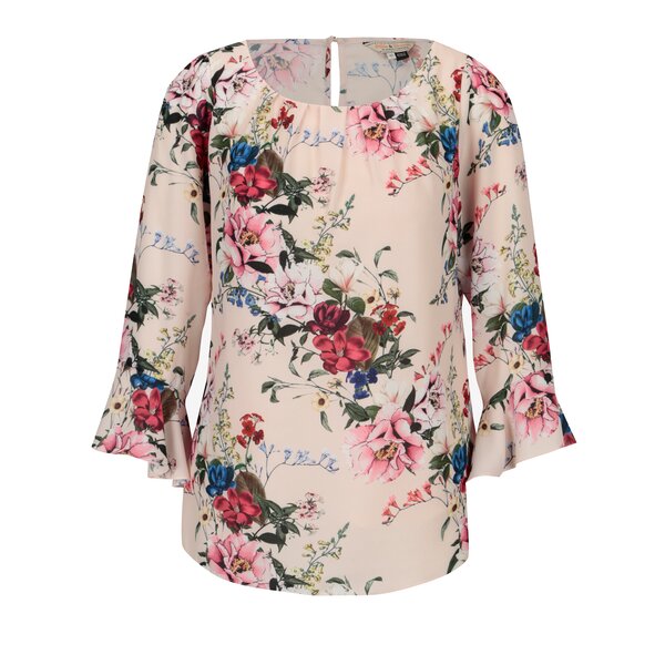 Bluza roz deschis cu print floral si volane - Billie & Blossom