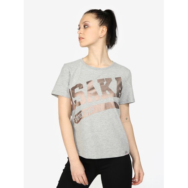 Tricou gri melanj cu print metalic Superdry