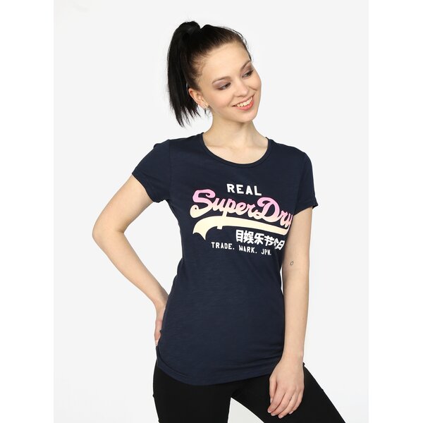 Tricou bleumarin cu print text Superdry