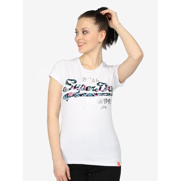 Tricou alb cu print tropical Superdry