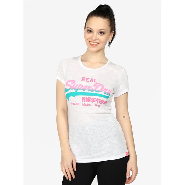 Tricou alb cu print neon Superdry