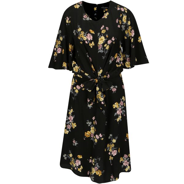 Rochie neagra cu print si funda in talie - Dorothy Perkins Tall