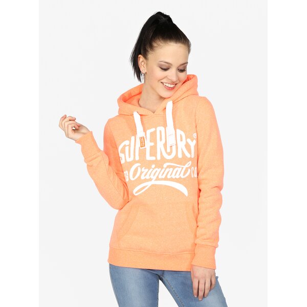 Hanorac oranj cu buzunar kangaroo si print - Superdry