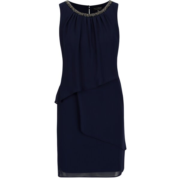 Rochie bleumarin cu drapaje asimetrice si strasuri decorative - Billie & Blossom