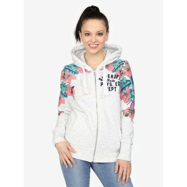 Hanorac gri deschis cu print floral Superdry