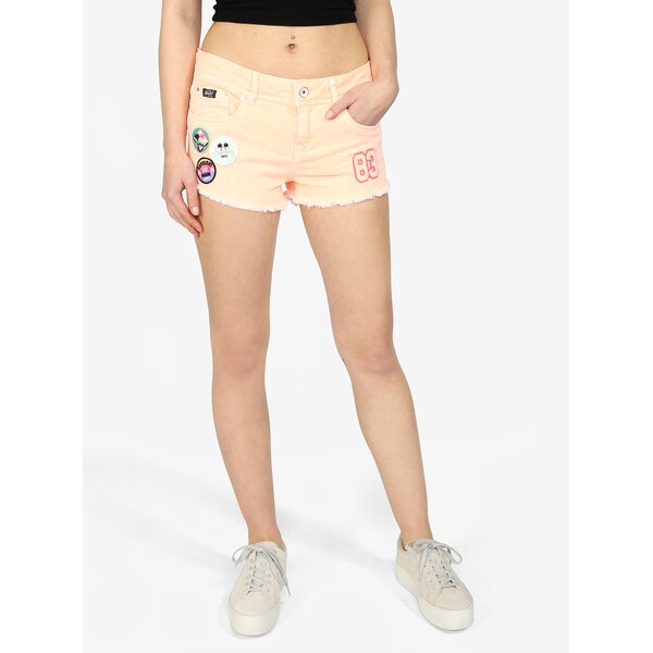 Pantaloni scurti din denim roz piersica cu patches Superdry