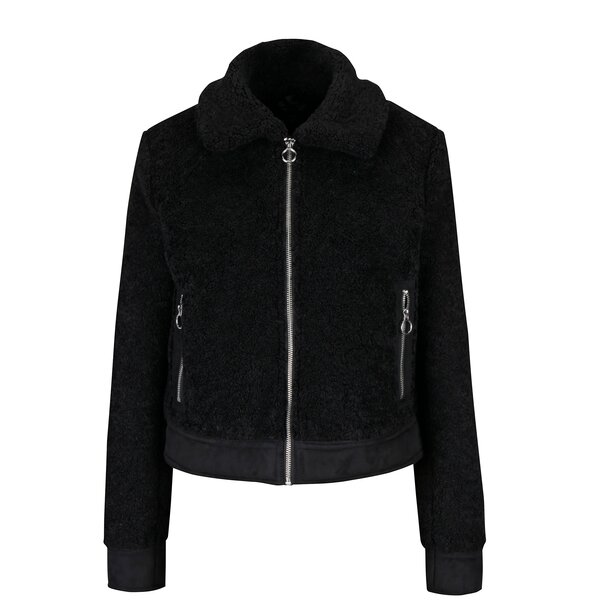Jacheta neagra din blana artificiala cu buzunare - Miss Selfridge