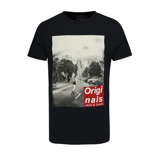 Tricou bleumarin din bumbac cu print - Jack & Jones Face