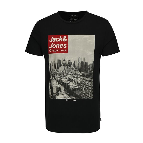 Tricou negru din bumbac cu print - Jack & Jones Face