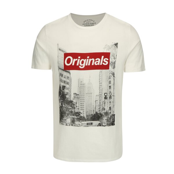 Tricou crem din bumbac cu print - Jack & Jones Face