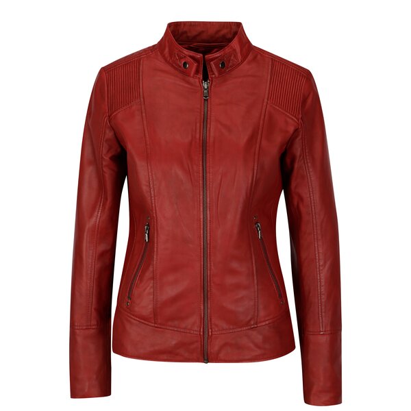 Jacheta biker rosie din piele naturala pentru femei - KARA Quime