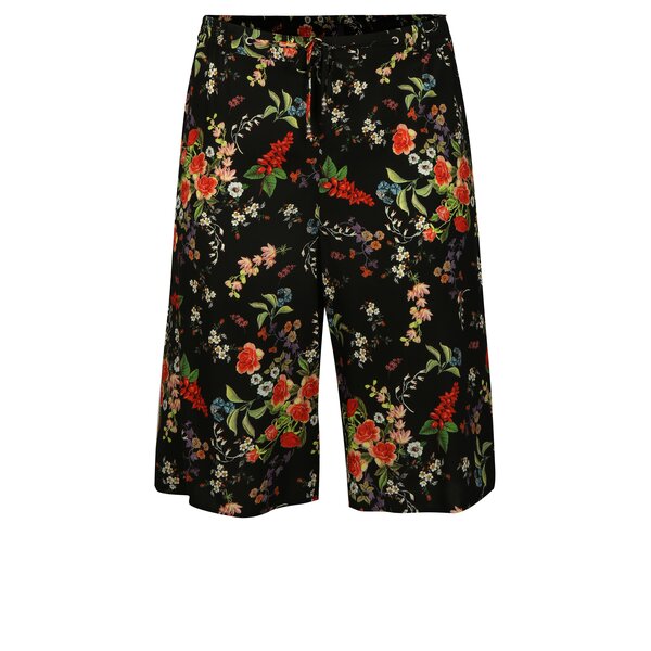 Pantaloni scurti negri cu print floral Ulla Popken