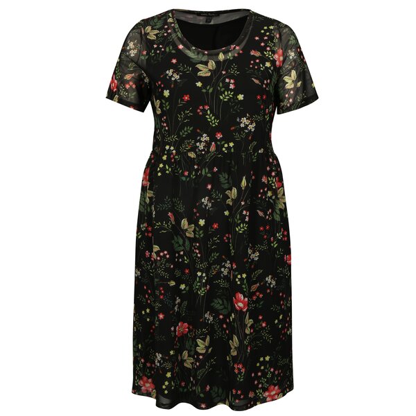 Rochie neagra cu print floral Ulla Popken