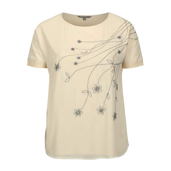 Tricou nude cu broderie florala Ulla Popken