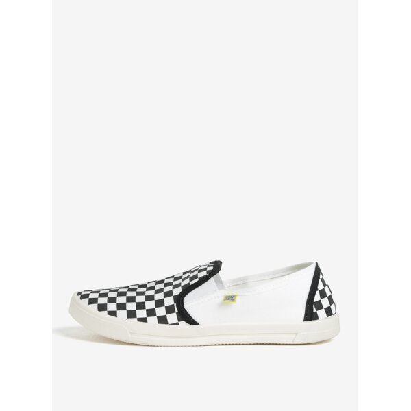 Pantofi slip on unisex cu print checkered alb & negru - Oldcom Cooper