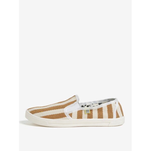 Pantofi slip on bej cu dungi maro pentru barbati - Oldcom Etno