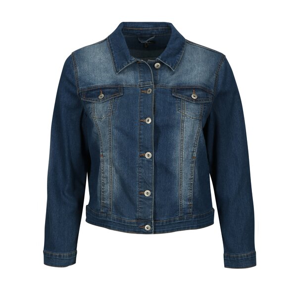 Jacheta din denim bleumarin cu aspect decolorat Ulla Popken