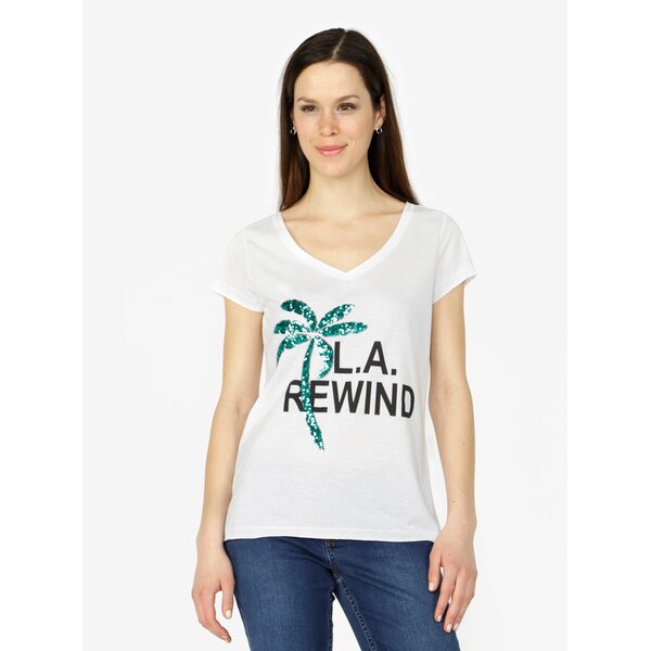 Tricou alb cu print si aplicatie din paiete - VERO MODA Bling