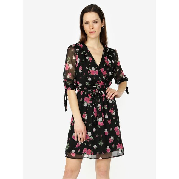 Rochie neagra cu print floral si maneci 3/4 - VERO MODA Lili mini