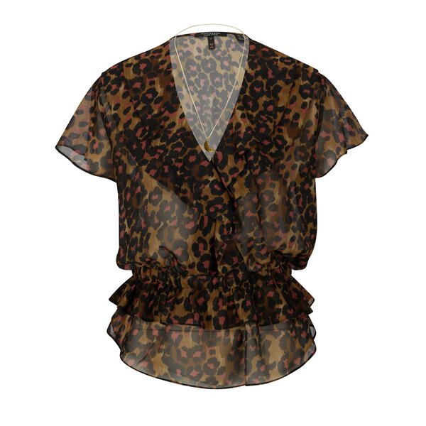 Bluza animal print maro & negru cu colier la gat - Scotch & Soda