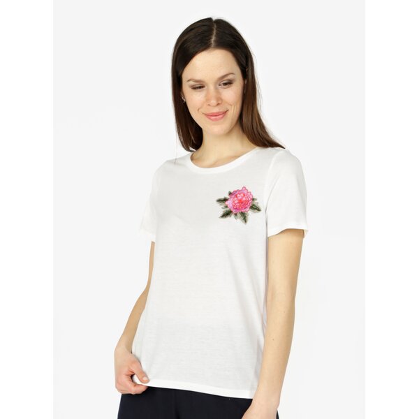 Tricou crem cu broderie florala - VERO MODA Lenna