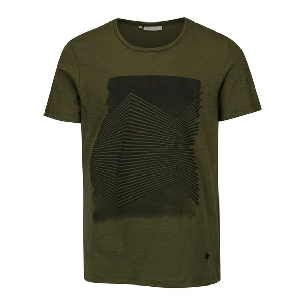 Tricou verde inchis din bumbac cu print grafic - Casual Friday by Blend
