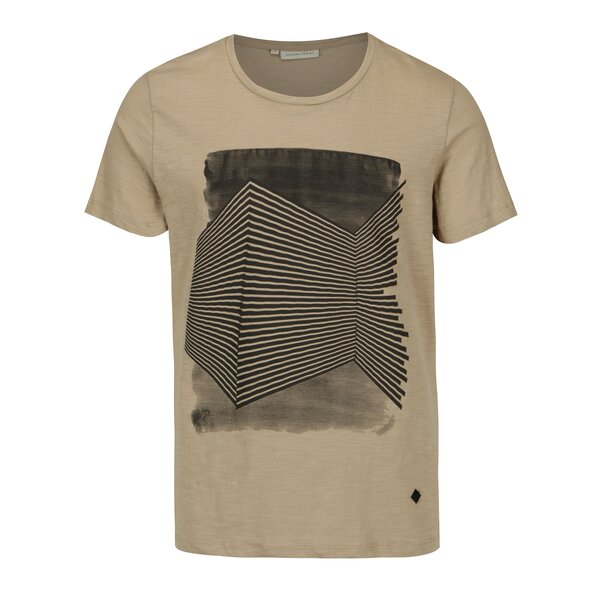 Tricou bej din bumbac cu print grafic - Casual Friday by Blend