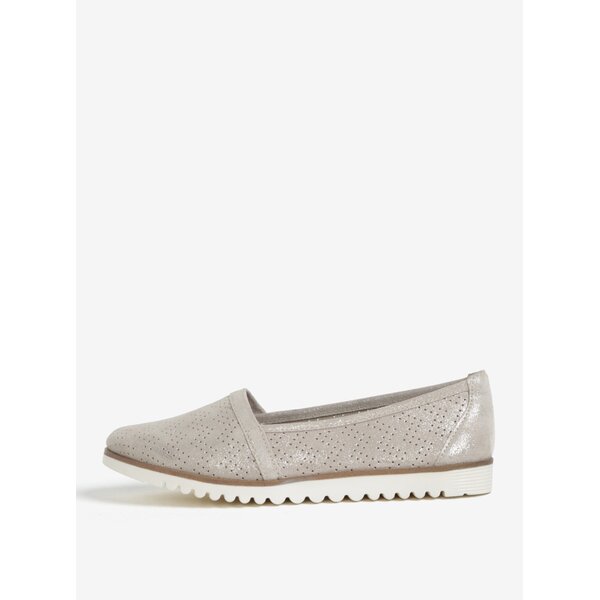 Pantofi slip on gri din piele cu perforatii si aspect stralucitor - Tamaris
