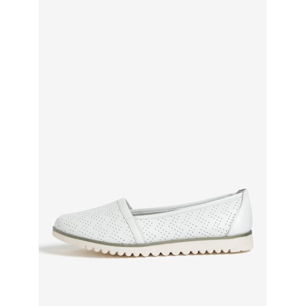 Pantofi slip on albi din piele cu perforatii - Tamaris