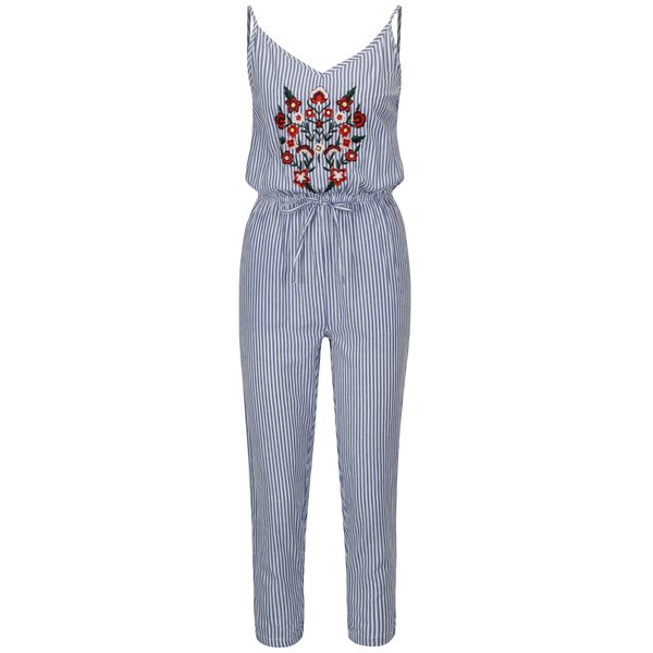 Salopeta cu dungi alb & albastru si broderie florala - Dorothy Perkins
