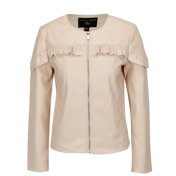 Jacheta roz cu volan decorativ si aspect de piele - Dorothy Perkins