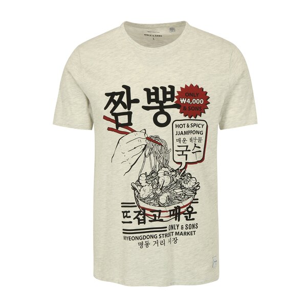 Tricou gri deschis cu print ONLY & SONS Sylvester