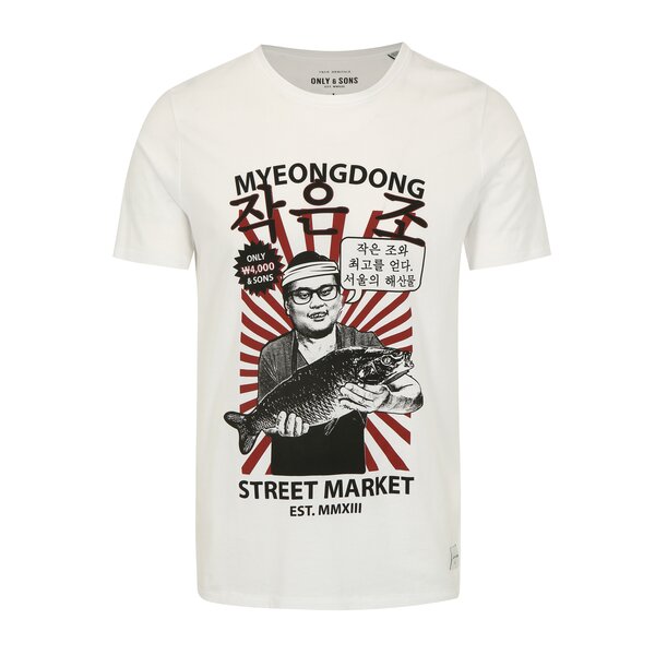 Tricou alb cu print ONLY & SONS Sylvester