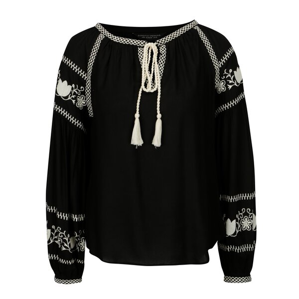 Bluza neagra cu broderie si ciucuri - Dorothy Perkins