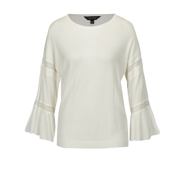 Pulover subtire alb cu maneci clopot si insertii translucide - Dorothy Perkins