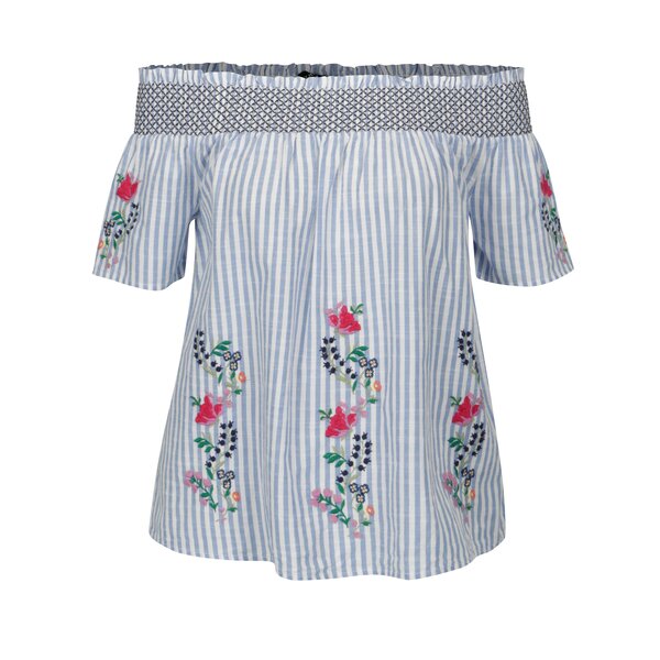 Bluza cu dungi albastru & crem si decolteu amplu pe umeri -Dorothy Perkins