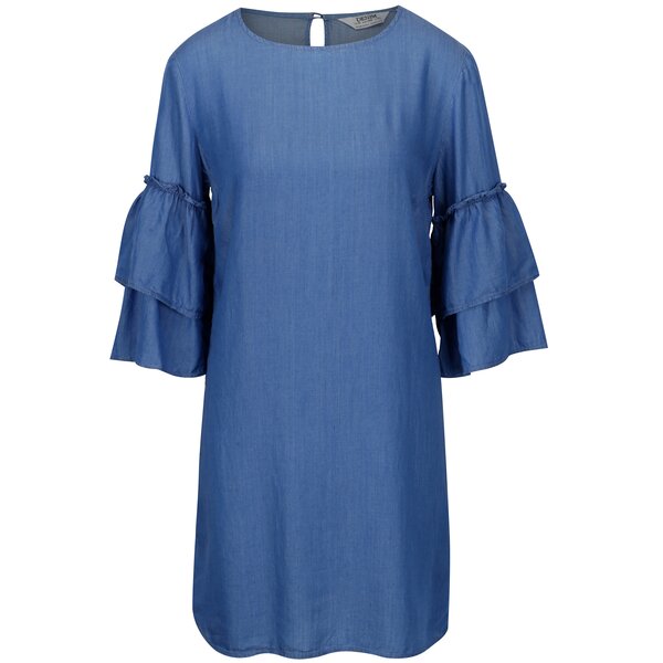 Rochie albastra cu maneci 3/4 cu volane - Dorothy Perkins