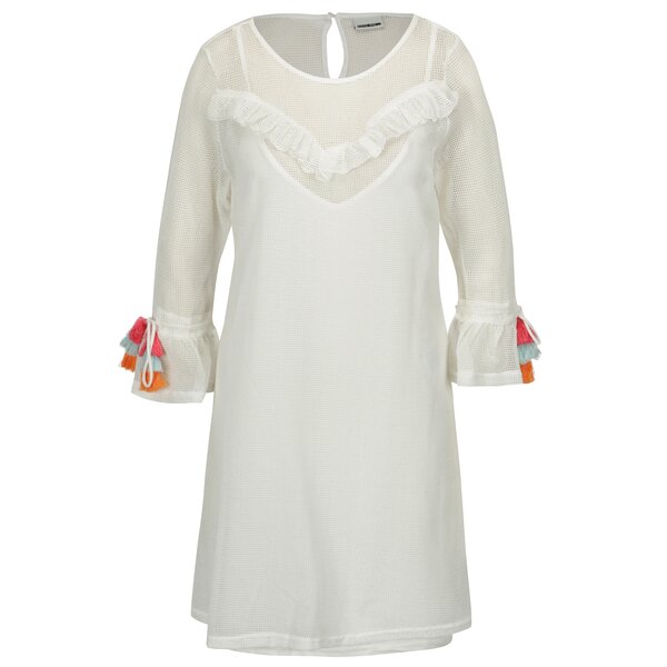 Rochie crem din material tip plasa si cu ciucuri pe maneci - Noisy May Laura